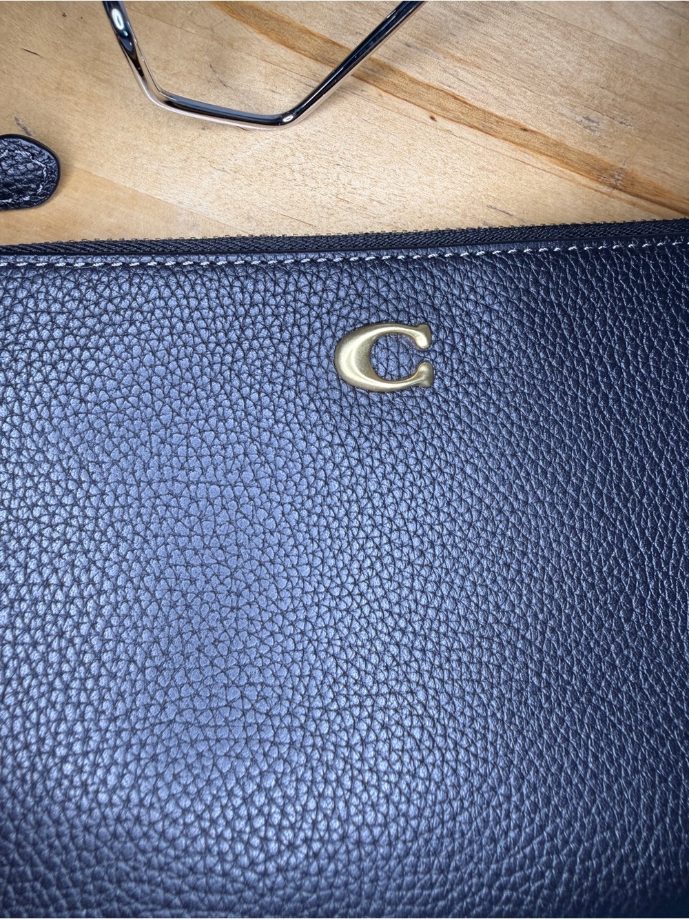 Coach Black Pebbled Leather Wristlet with Gold Hardware - Picture 5 of 10